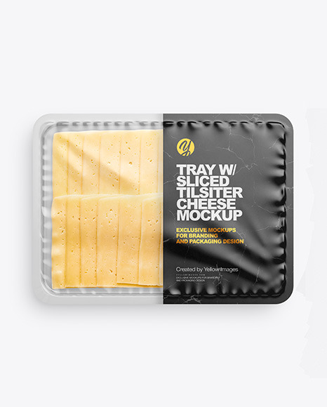 Plastic Tray With Matte Film &amp; Sliced Tilsiter Cheese Mockup