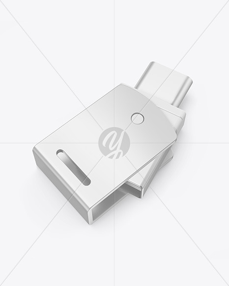 Metallic USB Type C Flash Drive Mockup PSD #3