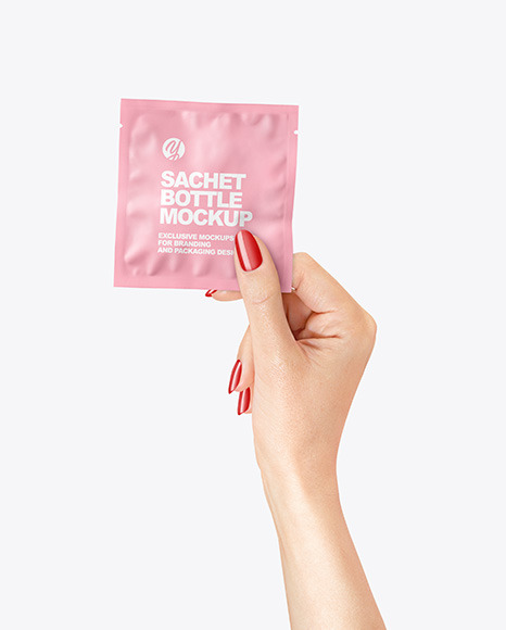 Matte Sachet Mockup in a Hand Mockup