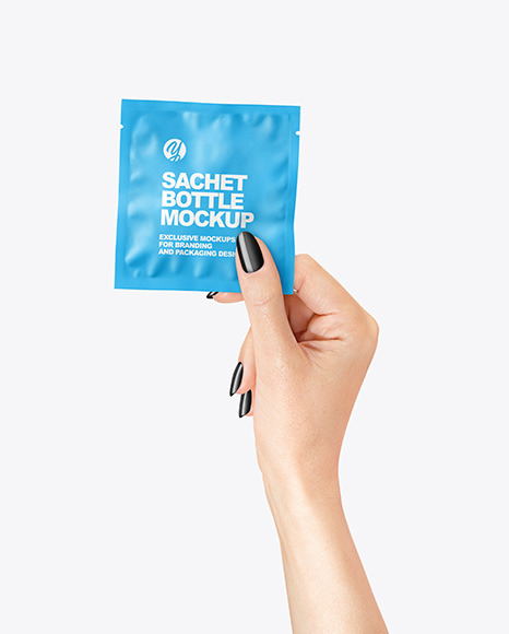 Matte Sachet Mockup in a Hand Mockup PSD #2