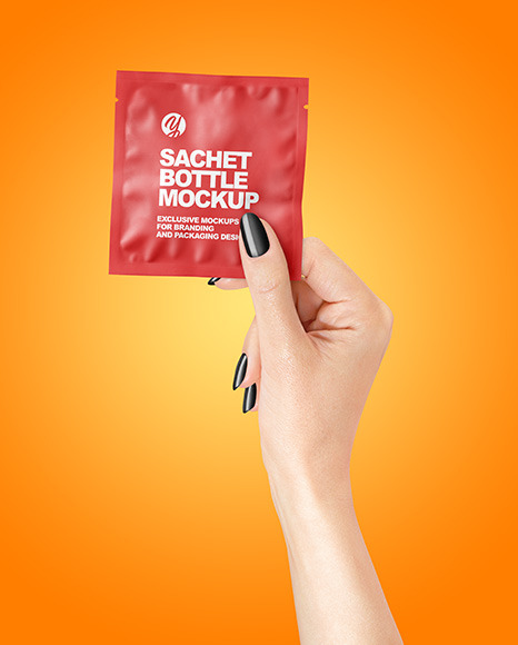 Matte Sachet Mockup in a Hand Mockup PSD #7