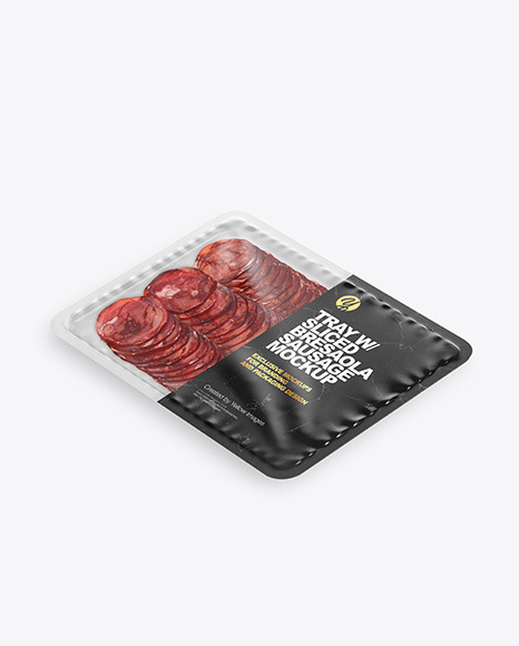 Plastic Tray With Matte Film &amp; Sliced Bresaola Sausage Mockup