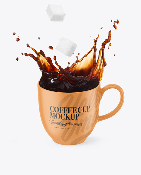 Ceramic Cup w  Coffee Splash and Sugar Cubes Mockup PSD #2