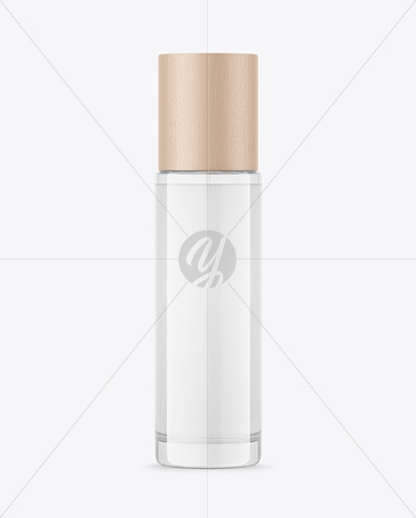 Clear Glass Cosmetic Bottle with Wood Cap Mockup PSD #3