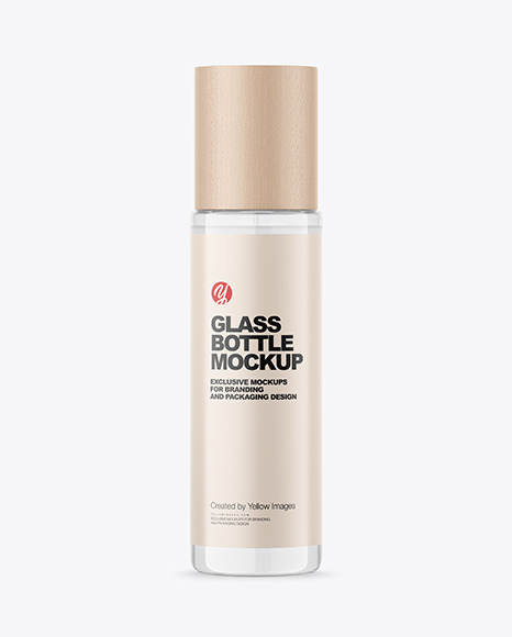 Clear Glass Cosmetic Bottle with Wood Cap Mockup PSD #2