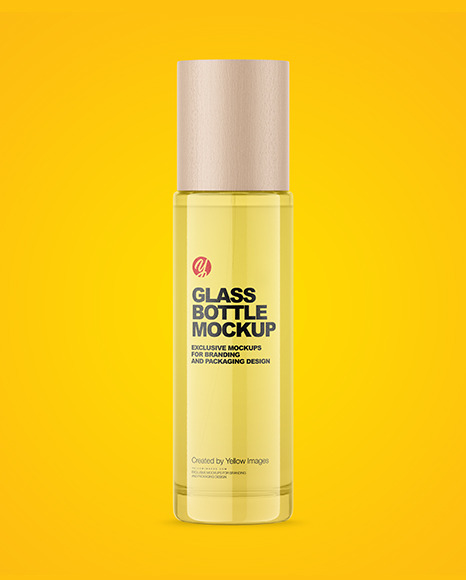 Clear Glass Cosmetic Bottle with Wood Cap Mockup PSD #1