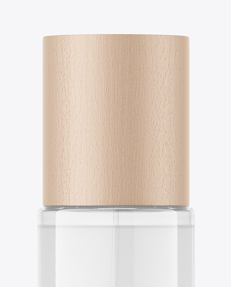 Clear Glass Cosmetic Bottle with Wood Cap Mockup PSD #6