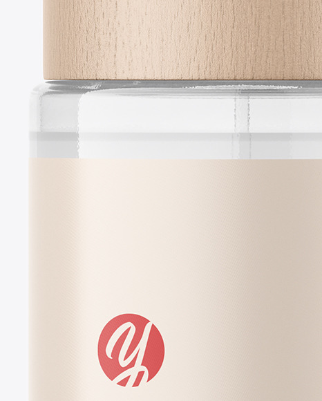 Clear Glass Cosmetic Bottle with Wood Cap Mockup PSD #5