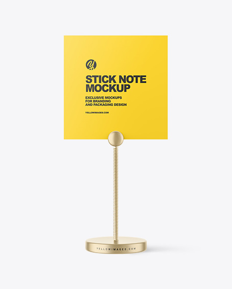 Stick Note With Metallic Table Holder Mockup