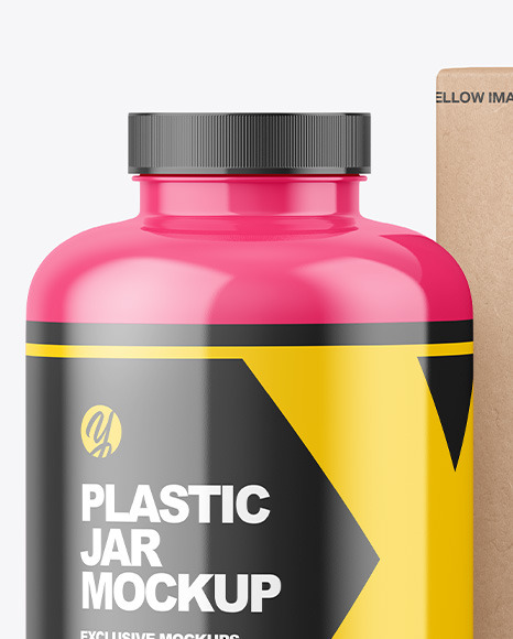 Glossy Plastic Jar with Kraft Box Mockup PSD #1
