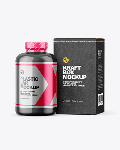 Glossy Plastic Jar with Kraft Box Mockup PSD #7