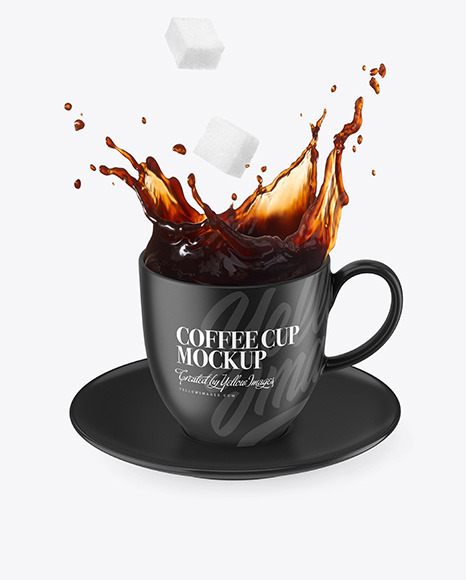Cup w/ Coffee Splash and Sugar Cubes Mockup
