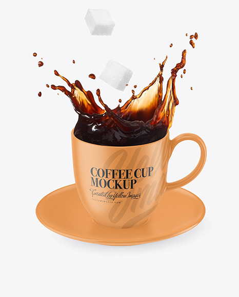 Ceramic Coffee Cup   Saucer w  Splash Mockup PSD #2