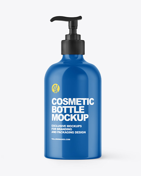 Glossy Cosmetic Bottle with Pump Mockup
