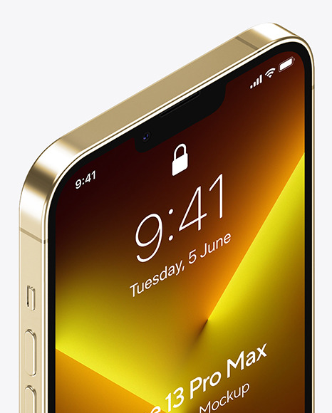 iPhone 13 Pro Max Gold Mockup PSD #3