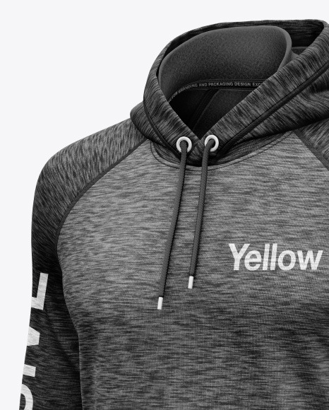 Melange Hoodie Raglan w pocket Mockup PSD #2