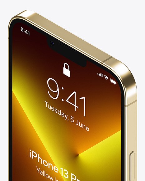 IPhone 13 Pro Max Gold Mockup On Yellow Images Object Mockups