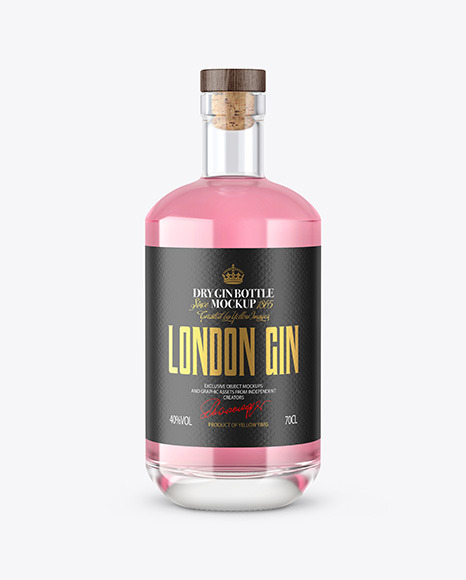 Clear Glass Gin Bottle with Wooden Cap Mockup PSD #2