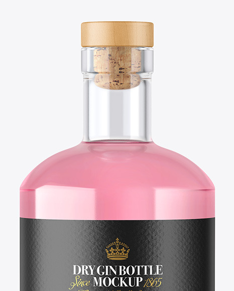 Clear Glass Gin Bottle with Wooden Cap Mockup PSD #6