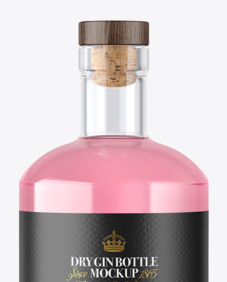 Clear Glass Gin Bottle with Wooden Cap Mockup PSD #7