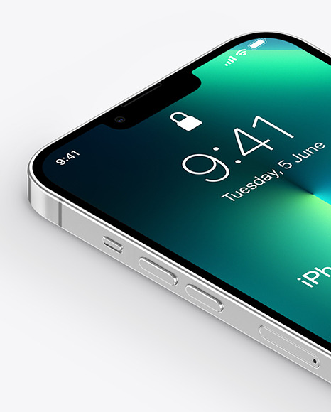 iPhone 13 Pro Max Silver Mockup PSD #2
