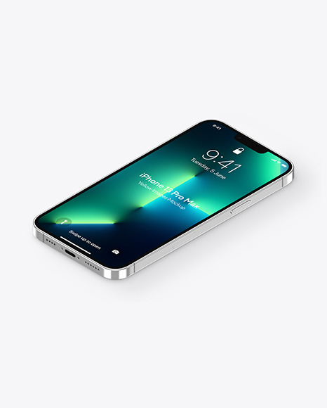 iPhone 13 Pro Max Silver Mockup PSD #2