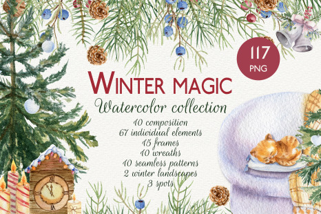 Winter magic. Watercolor collection