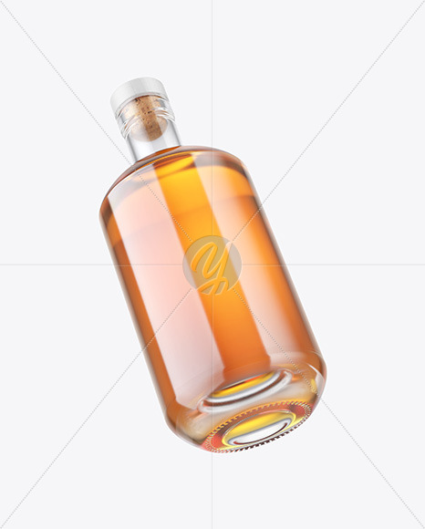 Clear Glass Whiskey Bottle with Wooden Cap Mockup PSD #3