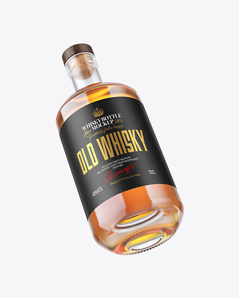 Clear Glass Whiskey Bottle with Wooden Cap Mockup PSD #2