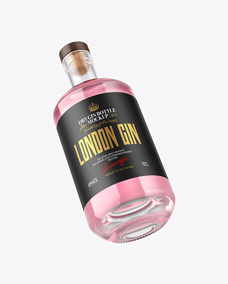 Clear Glass Gin Bottle with Wooden Cap Mockup PSD #2