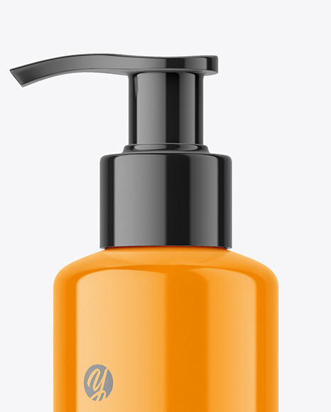 Glossy Plastic Bottle with Pump Mockup bottle 19180