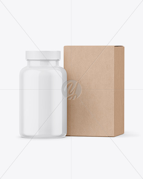 Glossy Plastic Jar with Kraft Box Mockup PSD #3