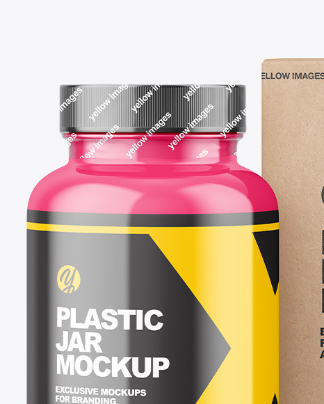 Glossy Plastic Jar with Kraft Box Mockup PSD #5