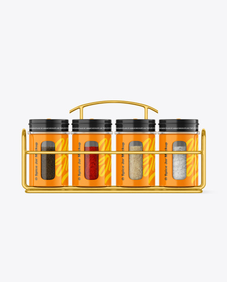 Spices Glossy Jars Set Mockup PSD #2