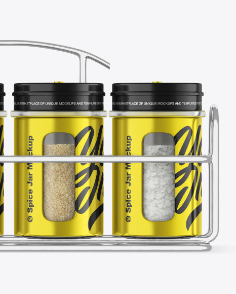 Spices Metallic Jars Set Mockup PSD #4