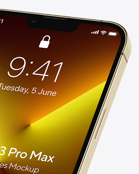 Iphone 13 Pro Max Gold Mockup On Yellow Images Object Mockups