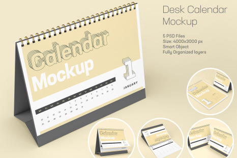 Desk Calendar Mockup Set. 5 in 1