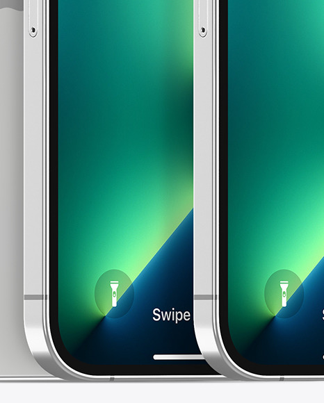 Three iPhones 13 Pro Max Silver Mockups PSD #1