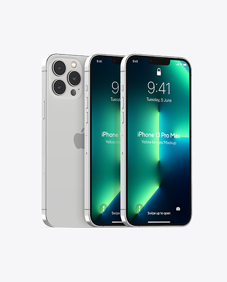 Three iPhones 13 Pro Max Silver Mockups PSD #4