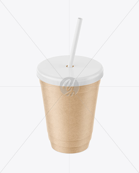 Kraft Paper Cup with Plastic Straw Mockup PSD #3