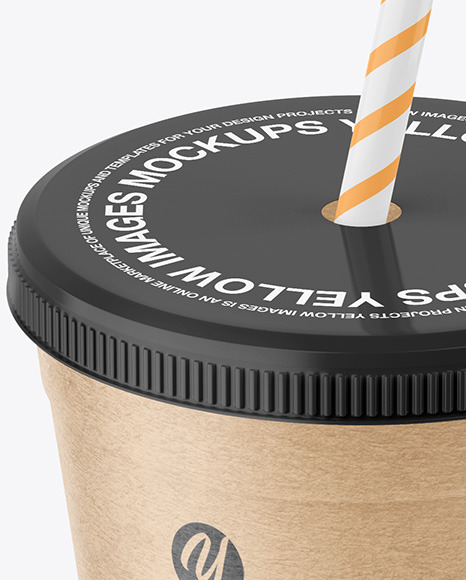 Kraft Paper Cup with Plastic Straw Mockup PSD #2