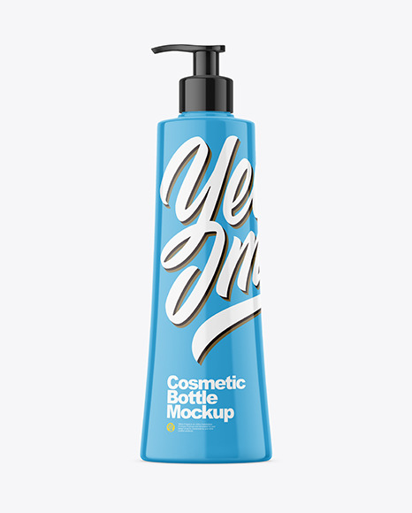 Glossy Plastic Bottle with Pump Mockup beauty 16735