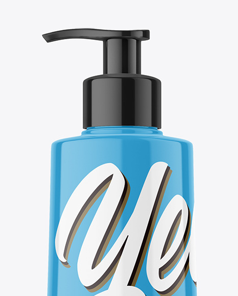 Glossy Plastic Bottle with Pump Mockup body 16736