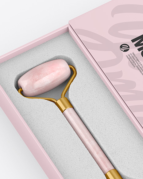 Rose Quartz Massage Roller W  Box Mockup PSD #2
