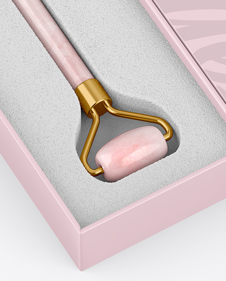 Rose Quartz Massage Roller W  Box Mockup PSD #1