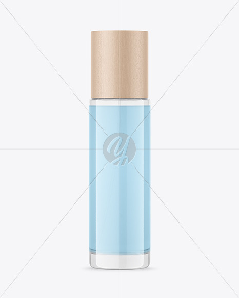 Glass Cosmetic Bottle with Wood Cap Mockup PSD #3