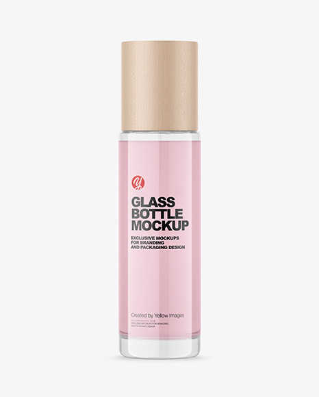 Glass Cosmetic Bottle with Wood Cap Mockup