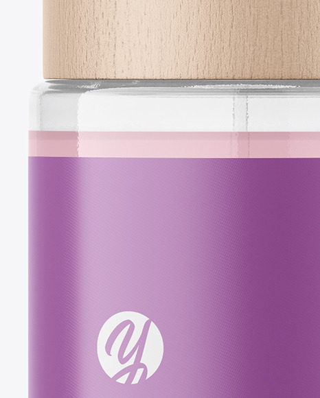 Glass Cosmetic Bottle with Wood Cap Mockup PSD #5