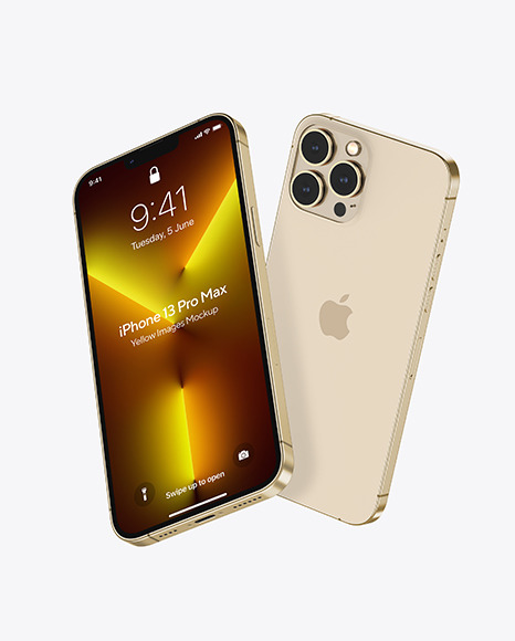 Two IPhones 13 Pro Max Gold Mockups   Free Download Images High Quality