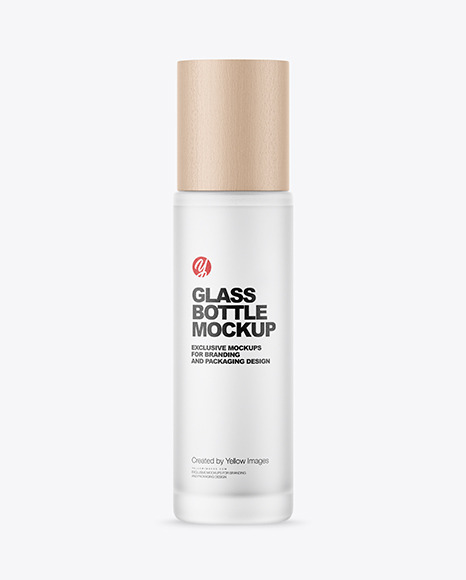 Frosted Glass Cosmetic Bottle with Wood Cap Mockup